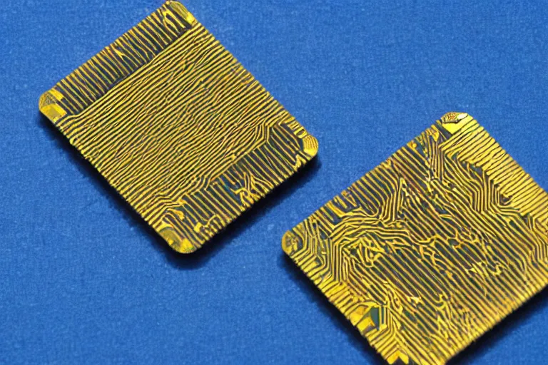 Prompt: Golden cpu chip with blue mana flowing inside, magic tech artefact
