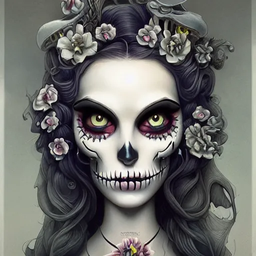 Image similar to Lofi portrait Pixar style by Joe Fenton and Stanley Artgerm and Tom Bagshaw and Tim Burton, dio de los muertos