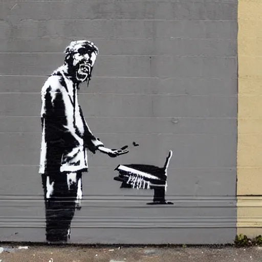 Prompt: a banksy style street art of a physician screaming at a computer