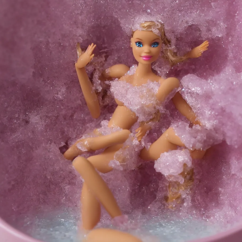 Image similar to barbie doll in the bath, macro shot, stopmotion