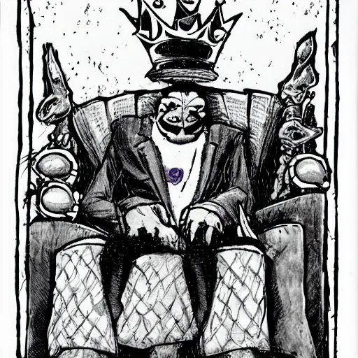 Image similar to the king of sewer rats upon his throne, surrounded by his court