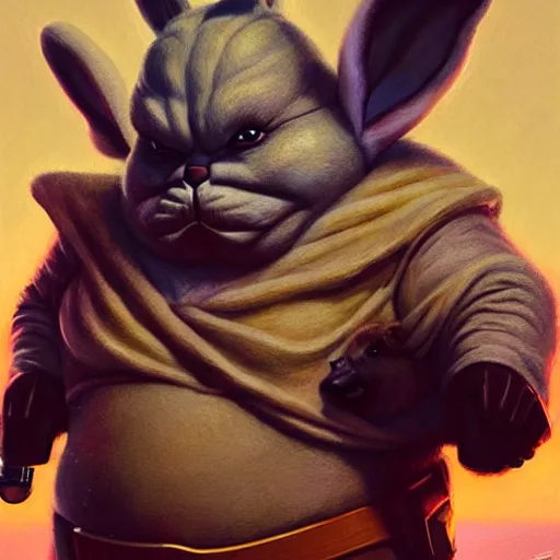 Image similar to hyper realistic, star wars, portrait of a mega derpy john candy as big chungus, with bunny ears, stoned, by greg rutkowski, scott m fischer, artgerm, loish, slight glow, atmospheric, anne stokes, alexandros pyromallis