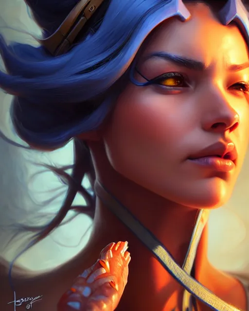 Image similar to ana from overwatch, character portrait, portrait, close up, highly detailed, intricate detail, amazing detail, sharp focus, vintage fantasy art, vintage sci - fi art, radiant light, caustics, by boris vallejo