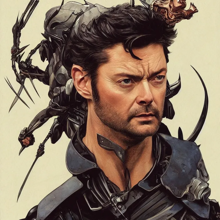 Image similar to Karl Urban as Wolverine, highly detailed, digital painting, artstation, concept art, smooth, sharp focus, illustration, ArtStation, art by artgerm and greg rutkowski and alphonse mucha and J. C. Leyendecker and Edmund Blair Leighton and Katsuhiro Otomo and Geof Darrow and Phil hale and Ashley wood and Ilya repin and Charlie Bowater