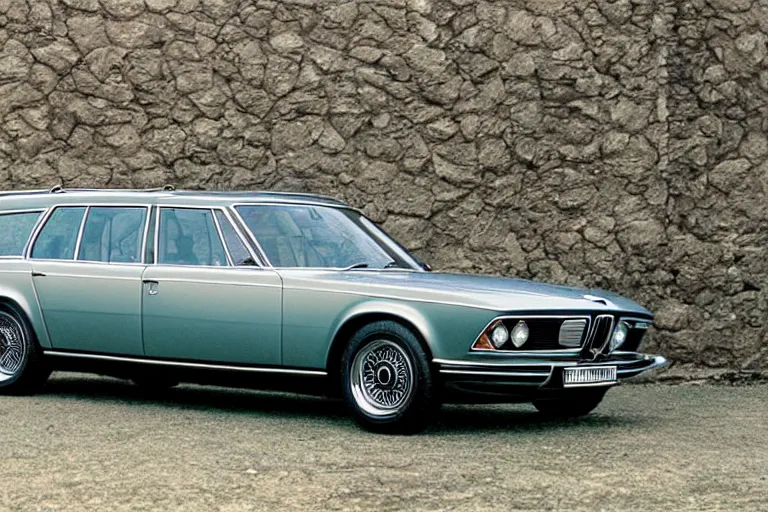 Image similar to intricate, 3 d, 1 9 7 0 shark nose bmw 7 series two - door wagon estate, style by caspar david friedrich and wayne barlowe and ted nasmith.