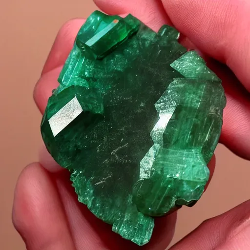 Image similar to a cut polished emerald gemstone growing from a plant