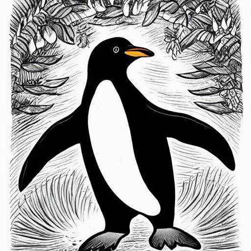 Prompt: joseph clement cole. ink illustration of happy penguin - n 4