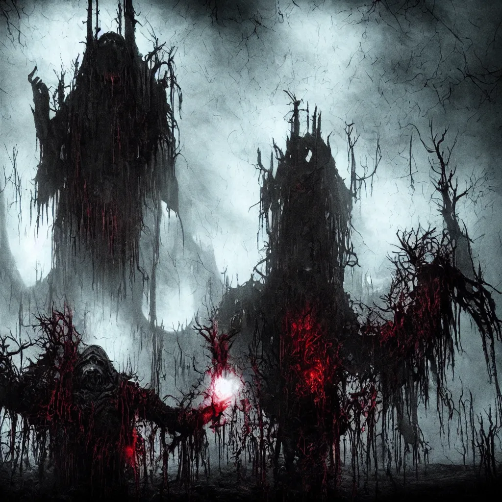 Image similar to bloodcult members summon an abomination, dark and mysterious, atmospheric, ominous, eerie, cinematic, 4k, ultra detail, ultra realistic