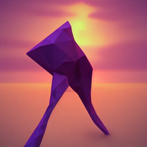 Prompt: purple sunset, low poly render, trending on artstation