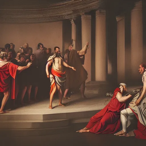 Prompt: a time traveler's photograph of the last moments of julius caesar's life, sony a 7 iii,