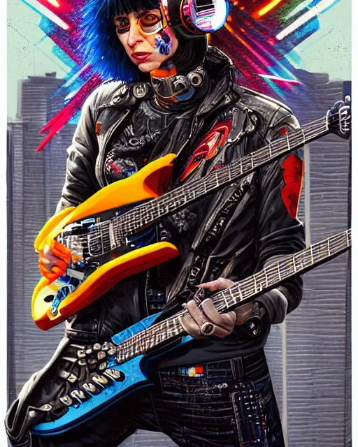 Image similar to a portrait of an anthropomorphic cyberpunk hawk shredding an electric guitar by sandra chevrier, by jon foster, detailed render, tape deck, epic composition, cybernetics, 4 k realistic, cryengine, realistic shaded lighting, sharp focus, masterpiece, by enki bilal