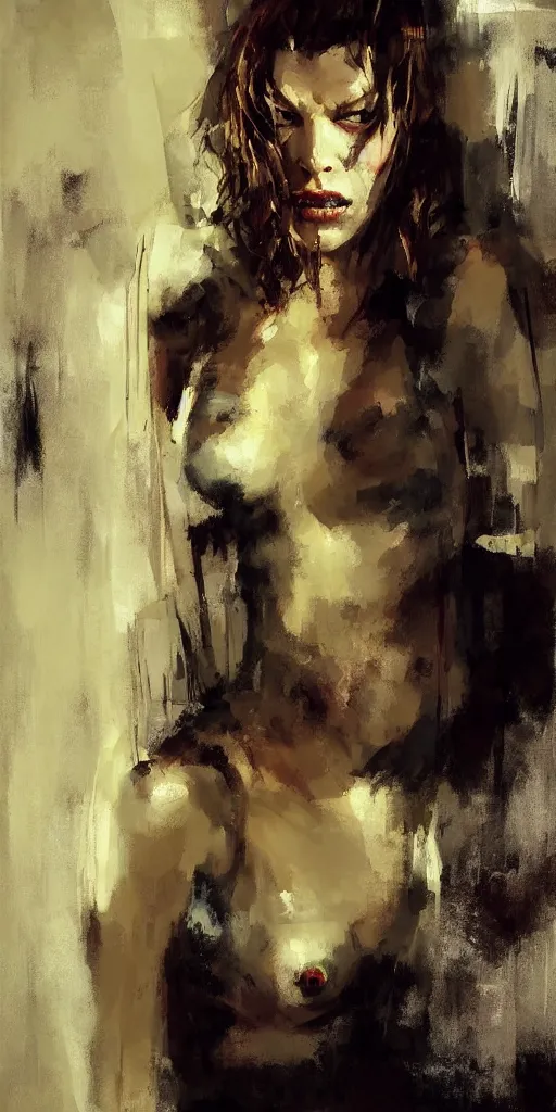 Image similar to A painting of Milla Jovovich, by Jeremy Mann