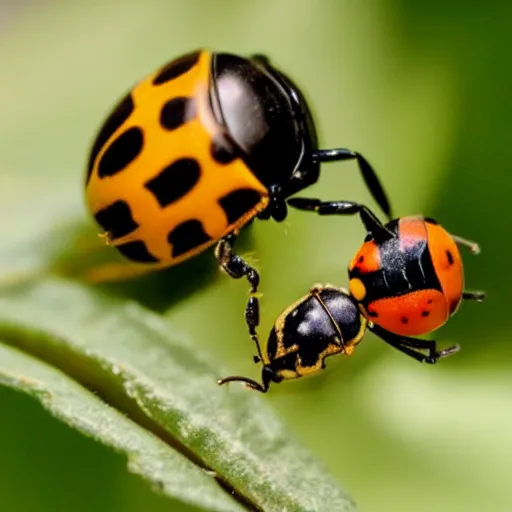 Prompt: “ close up of a wasp fighting a ladybug, macro ”