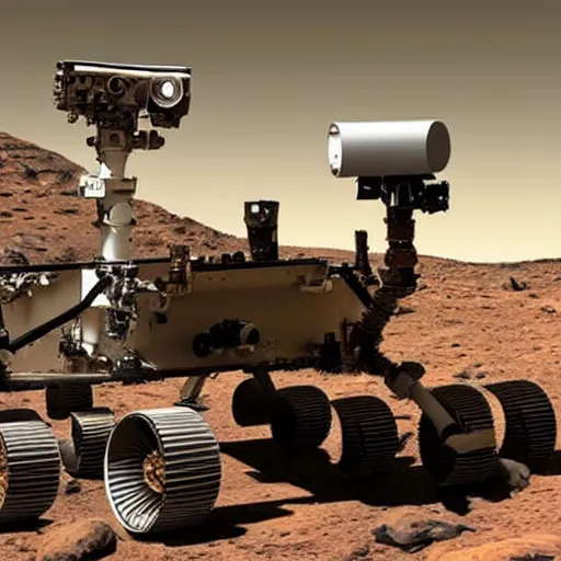 Image similar to photo of mars rover next to carl sagan, detailed face