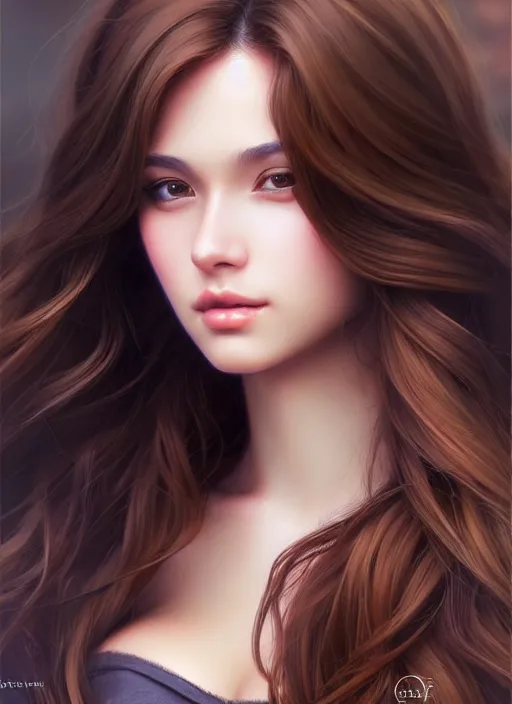 Prompt: a gorgeous female with long brown hair in the style of stefan kostic, intimate, realistic, full body shot, wide angle, sharp focus, 8 k high definition, insanely detailed, intricate, elegant, art by stanley lau and artgerm, floating embers