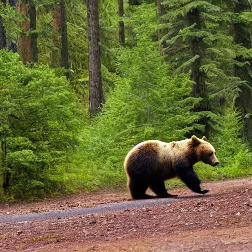 Image similar to a bear chasing a camper in the forest