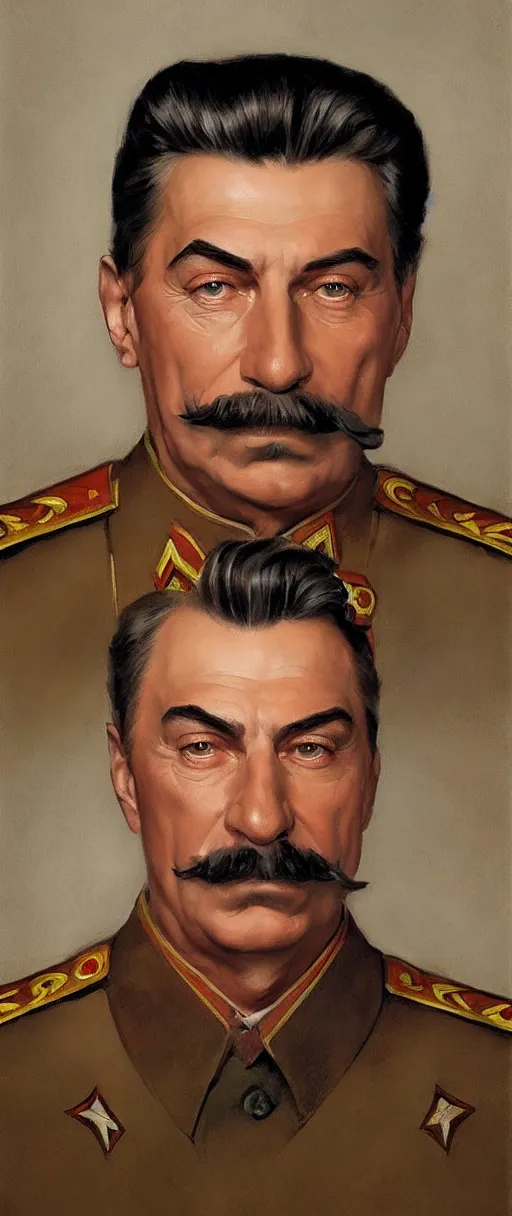 Prompt: portrait of joseph stalin as a staring into the camera, artstation, elegant, highly detailed, art by Donato Giancola, Joseph Christian Leyendecker, WLOP, Boris Vallejo, Artgerm