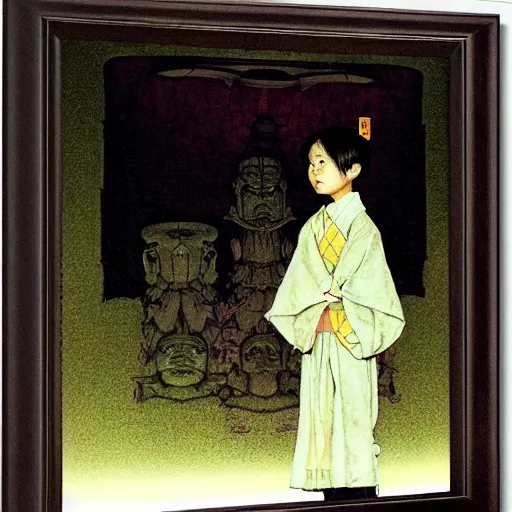 Image similar to Chihiro in a dark temple by Norman Rockwell