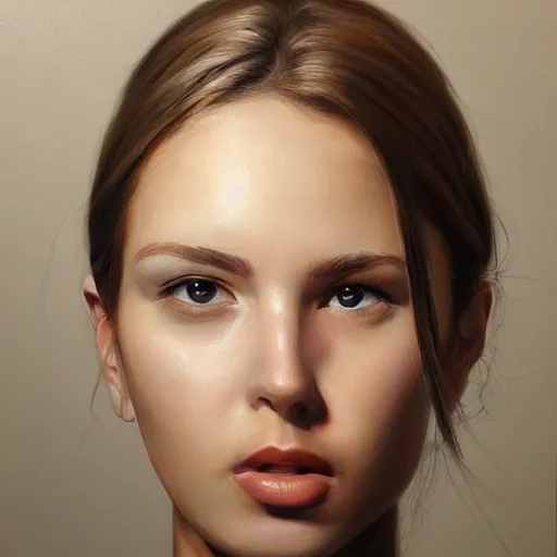 Image similar to realistic portrait beautiful painting leaning to the right, a woman about 2 0 - 2 5 years old, with average body proportions. photorealistic, good lighting, trendy, trending on artstation, smooth draw, sharp focus, trending on deviantart.