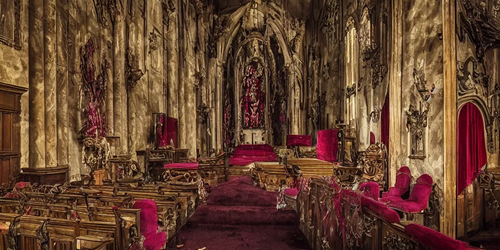 Image similar to velvet demon in church, ornaments, blood, diamonds