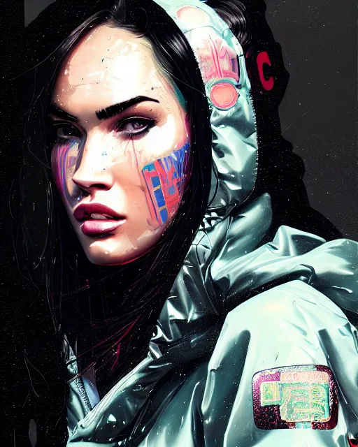 Prompt: detailed megan fox portrait neon operator girl, cyberpunk futuristic neon, reflective puffy coat, decorated with traditional japanese ornaments by ismail inceoglu dragan bibin hans thoma greg rutkowski alexandros pyromallis nekro rene maritte illustrated, perfect face, fine details, realistic shaded, fine - face, pretty face