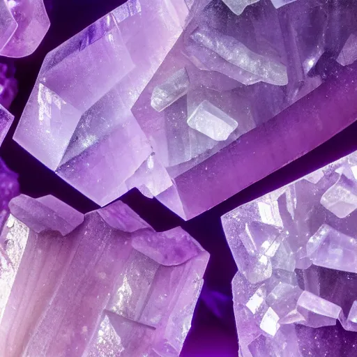 Image similar to hyper realistic macro shot of amethyst crystals, high definition, incredible detail, flash photography at night, cave exploration, muted pastel tones