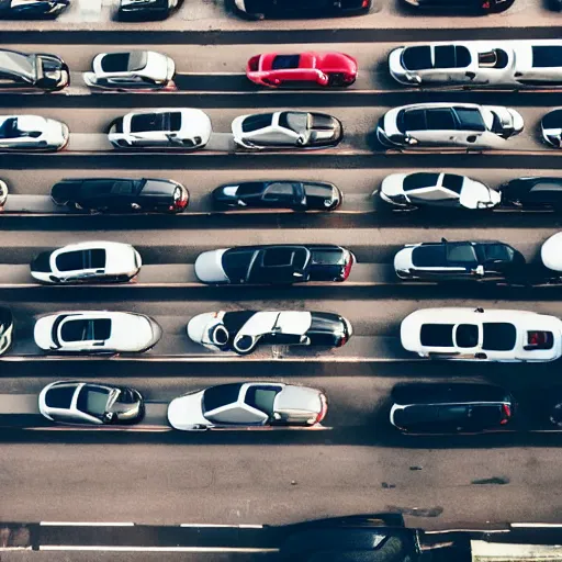Image similar to a bunch of cars that are sitting in the street, trending on unsplash, stuckism, cityscape, depth of field