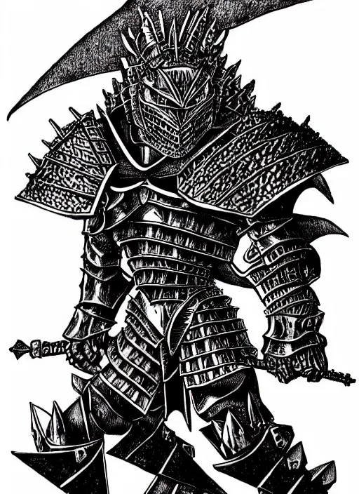 Image similar to wrewolf armored knight by kentaro miura