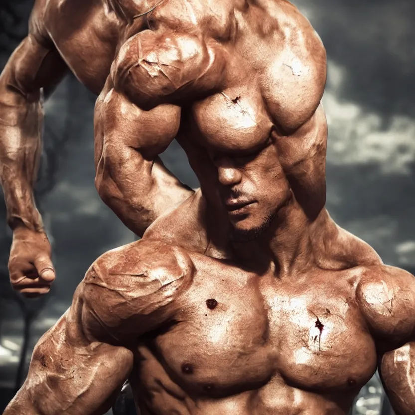 Image similar to a muscular man wearing torn clothes, looking to the right, profile picture, hyperrealistic, concept art, octane render, unreal engine 5, trending on artstation, high quality, highly detailed, 8 k, dramatic lighting, cinematic, high coherence, anatomically correct, five fingers, digital art, seductive