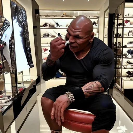 Prompt: mike tyson vaping in a gucci store