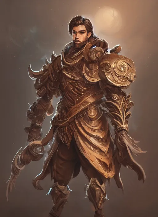 Image similar to a highly detailed illustration of thick wavy brown haired young white guy wearing brown coat and face mask, black mechanical arms on his back, dramatic standing pose, intricate, elegant, highly detailed, centered, digital painting, artstation, concept art, smooth, sharp focus, league of legends concept art, WLOP