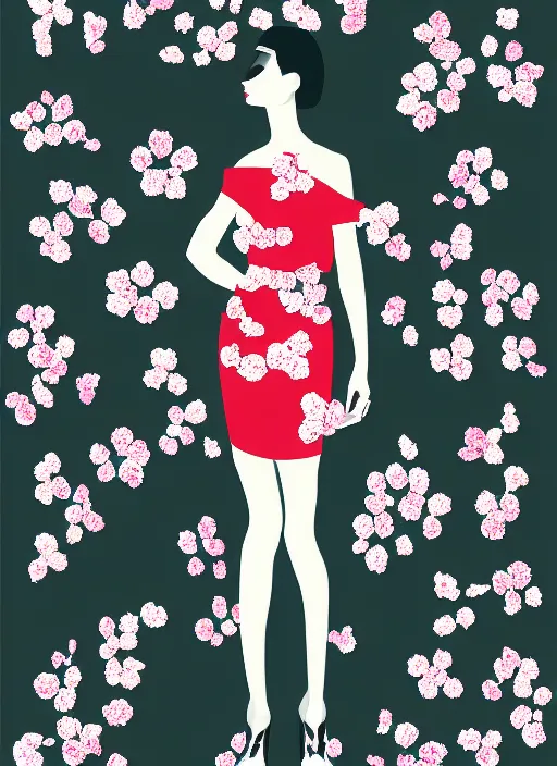 Prompt: modernist fashion illustration, cherry blossom background