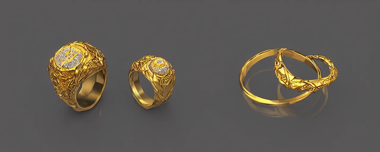 Image similar to simple golden magic crystal ring, gold, smooth, crystal, engravings, diamonds, product design, jewelry, colorful, art by gerald brom, greg rutkowski and artgerm, photo realism, unreal engine, c 4 d