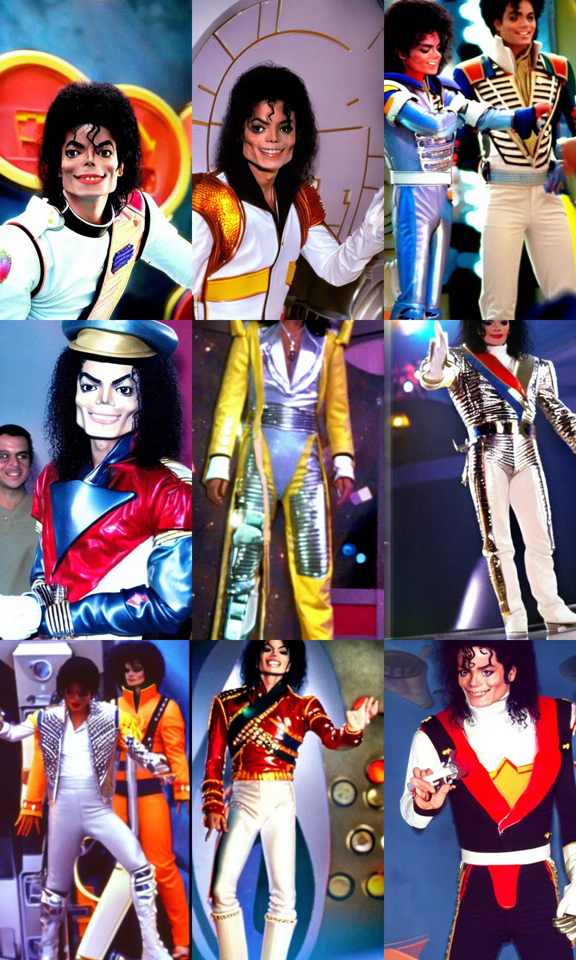 Prompt: 1 9 8 6 photo of michael jackson in 1 9 8 6 as captain eo in tomorrowland at disneyland