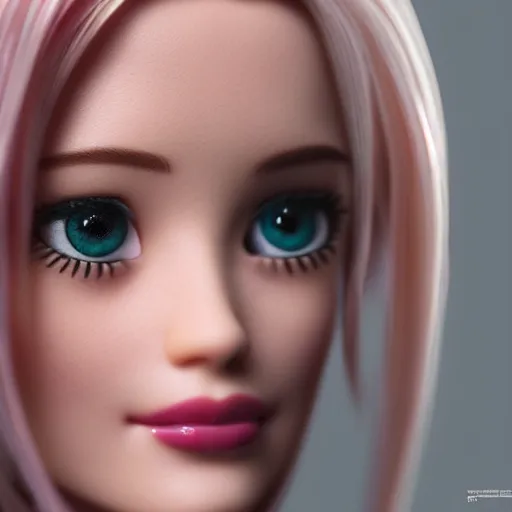Image similar to Barbie doll Emmy Rossum, realistic, photo studio, HDR, 8k, trending on artstation