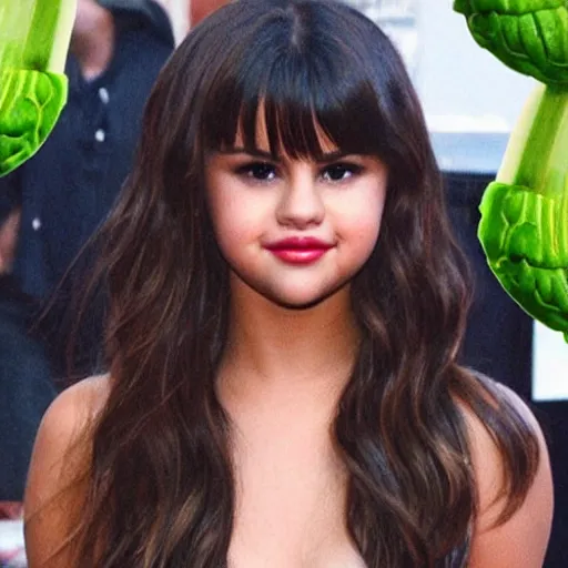 Image similar to selena gomez as celery hybrid monster mutant