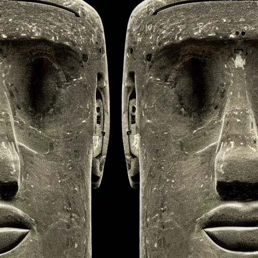 Image similar to a high detail photo of a moai wearing headphones, subject: moai, subject detail: wearing headphones