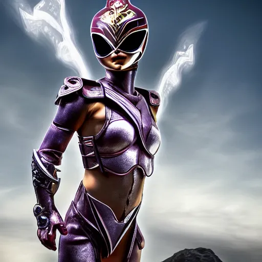 Image similar to beautiful female power ranger with ornate armour, highly detailed, 4k, HDR, smooth, sharp focus, hyper realistic, high resolution, award-winning photo
