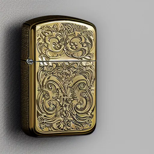 Prompt: concept art zippo lighter, baroque style art, brass, white stone, surreal, unreal engine, octane render, fill light, Photorealistic, high definition, 4k, 8k, product