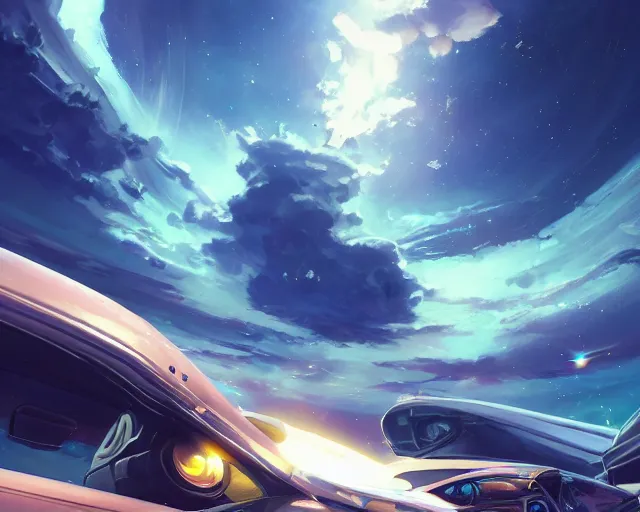 Prompt: a car in space, cosmic skies. 8 k, octane render. by makoto shinkai, stanley artgerm lau, wlop, rossdraws, james jean, andrei riabovitchev, marc simonetti, krenz cushart, sakimichan, d & d trending on artstation, digital art.