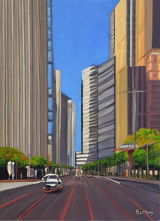 Image similar to avenida paulista in the xc century, very realistic beautiful painting, detailed, by gerardo dottori