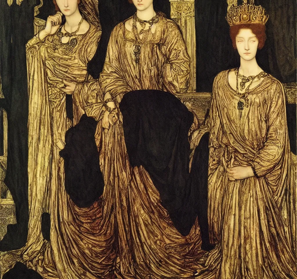 Prompt: portrait of a queen lady, by burne jones