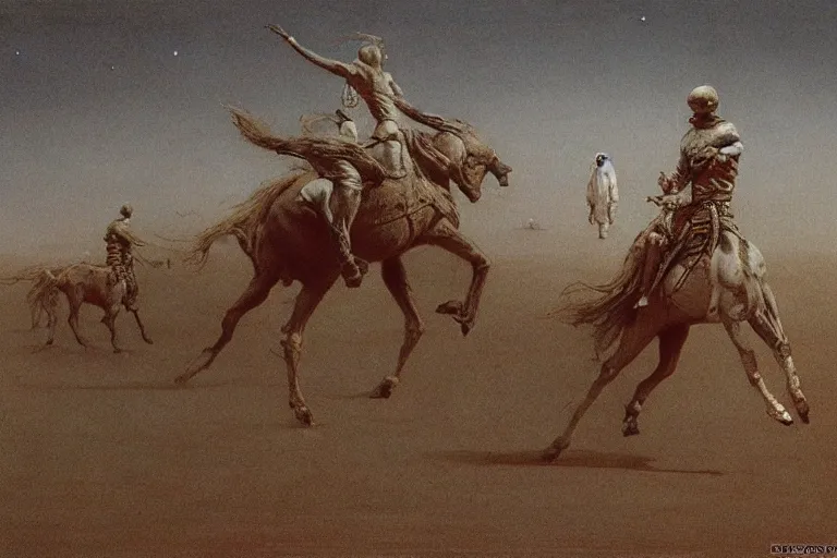 Image similar to algerian fantazia horse show in mars, by beksinski, and bosch, artstation cgsociety