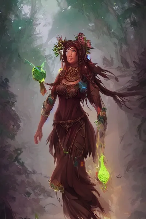 Prompt: a beautiful female druid, by Fernanda Suarez and ross tran