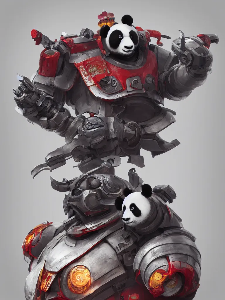 Image similar to “A detailed portrait of a giant robot panda dressed as a samurai, anime, trending on artstation, octane render, cgsociety, 4K, 8K”