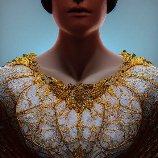 Image similar to a marble statue masterpiece of a gorgeous evil woman with white and gold, macro detailed oily skin, by kim jung gi, irakli nadar, intricate linework, bright colorshighly detailed, sharpness. victorian dress, hyper realistic., close up, face only, portrait, bright lights, bright render, octane render, corona render