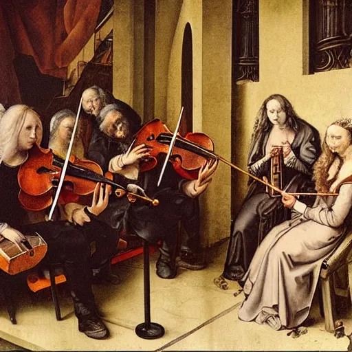 Image similar to orchestral concert art by albrecht durer and banksy