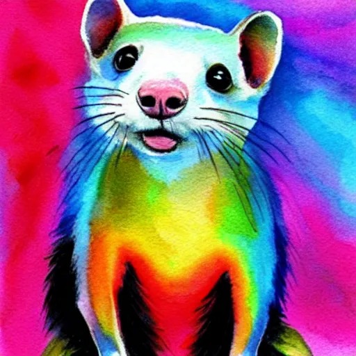 Prompt: rainbow ferret, aquarelle painting, high quality