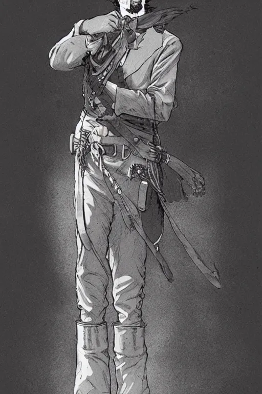 Prompt: jimmy. Smug old west circus sharpshooter. concept art by James Gurney and Mœbius.