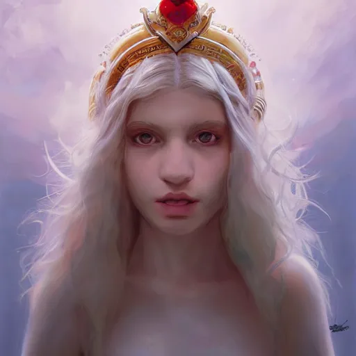 Prompt: A masterpiece portrait of a A albino Greece girl with large nose ring piercings and ruby in her forehead. Goddess of love. trending on artstation, digital art, by Stanley Artgerm Lau, WLOP, Rossdraws, James Jean, Andrei Riabovitchev, Marc Simonetti, Yoshitaka Amano